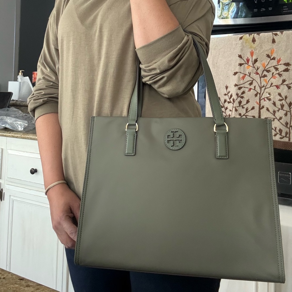 Tory Burch 160633 Ella Small Nylon Tote Handbag Palm Leaf Green - Picture 7 of 12